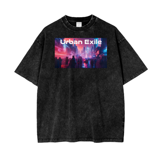 Urban Exile Graphic Acid Wash Oversize T-Shirt - 250 GSM